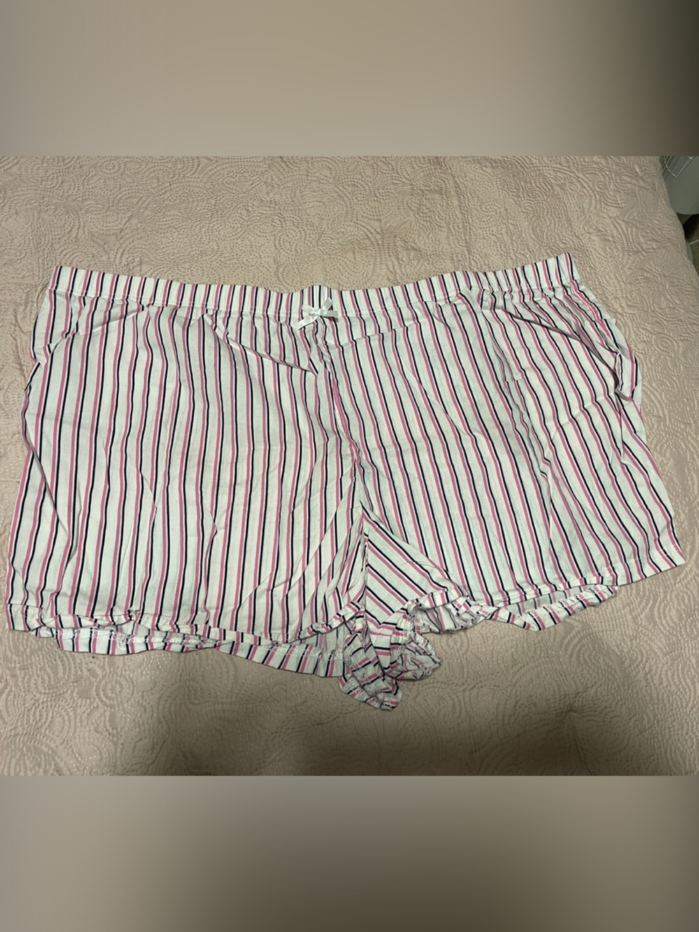 Striped Women’s Knit pajama Shorts - White with Pink & Black Stripes